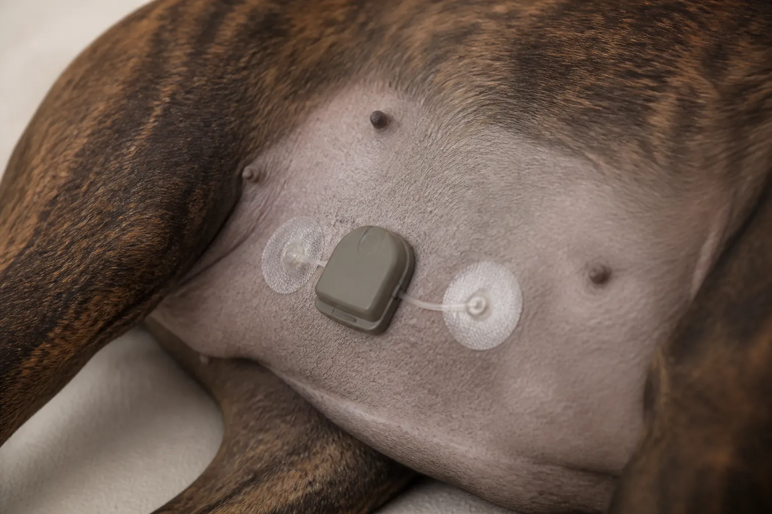 Boxer lors d'un examen cardiologique avec holter vétérinaire