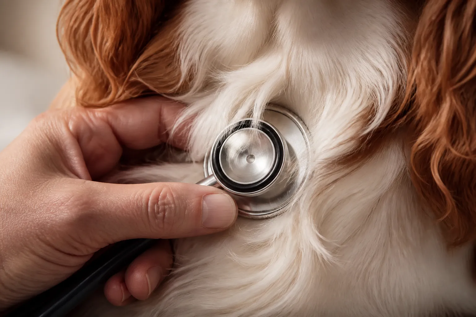 Cavalier King Charles lors d'un examen cardiaque chez le vétérinaire