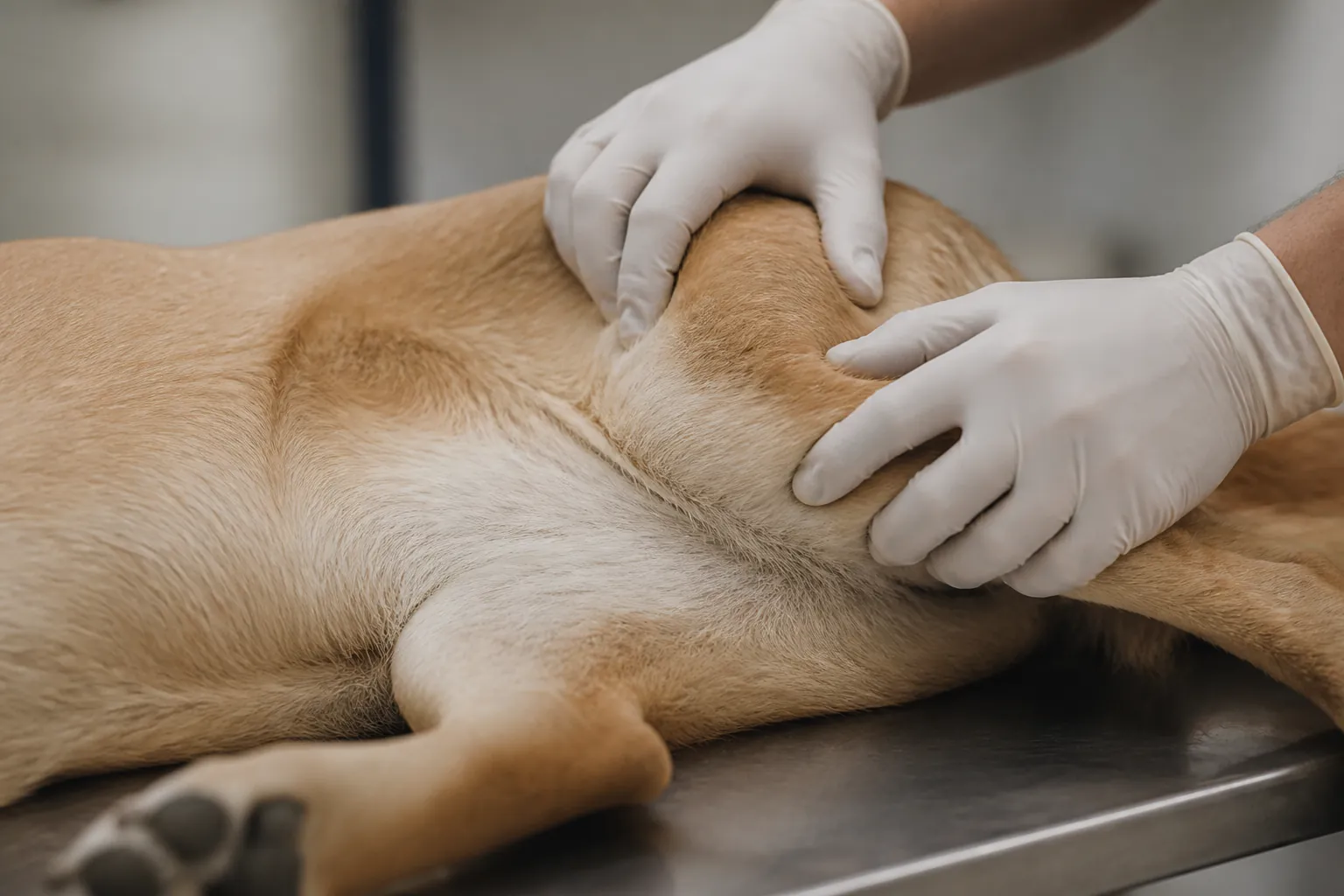 Radiographie de la hanche d'un Berger allemand montrant une dysplasie légère