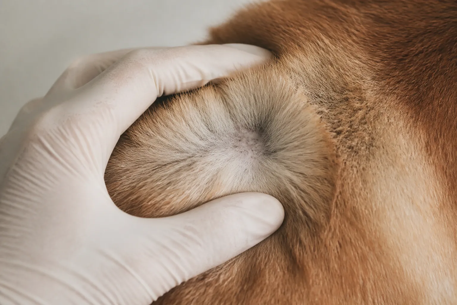 Shiba Inu chez le vétérinaire lors d'un examen dermatologique