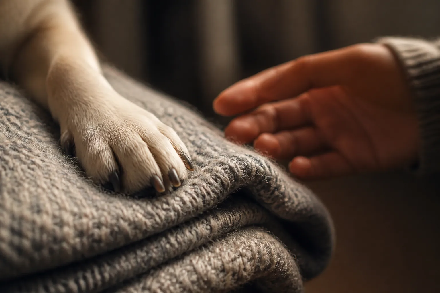 Chien au repos sur un coussin avec attelle légère après une boiterie
