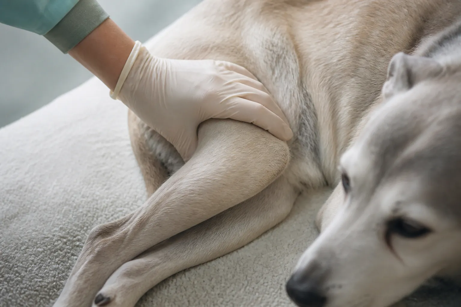 Chien senior lors d'un bilan gériatrique chez le vétérinaire