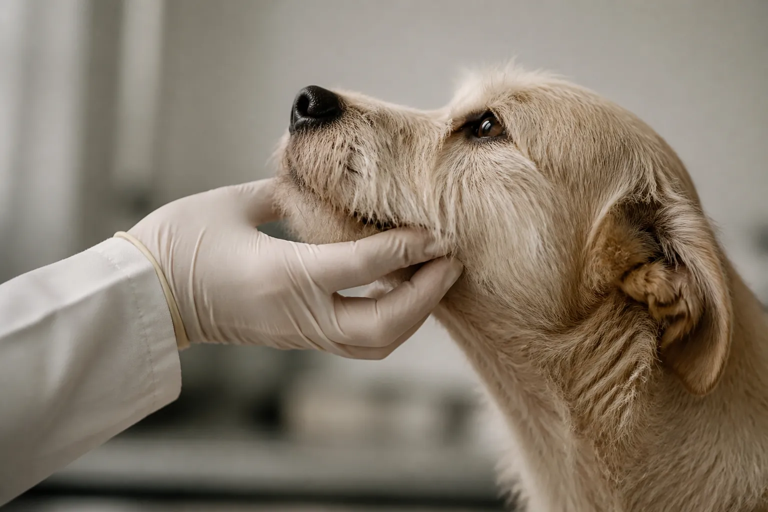Vétérinaire palpant un chien lors d'un examen comportemental