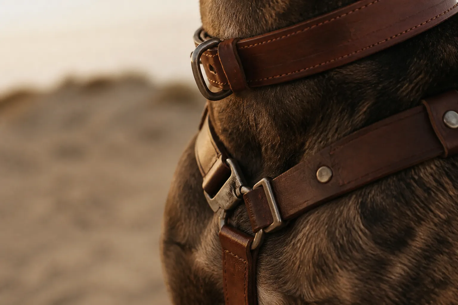 Chien de type Staffie au repos dans un jardin