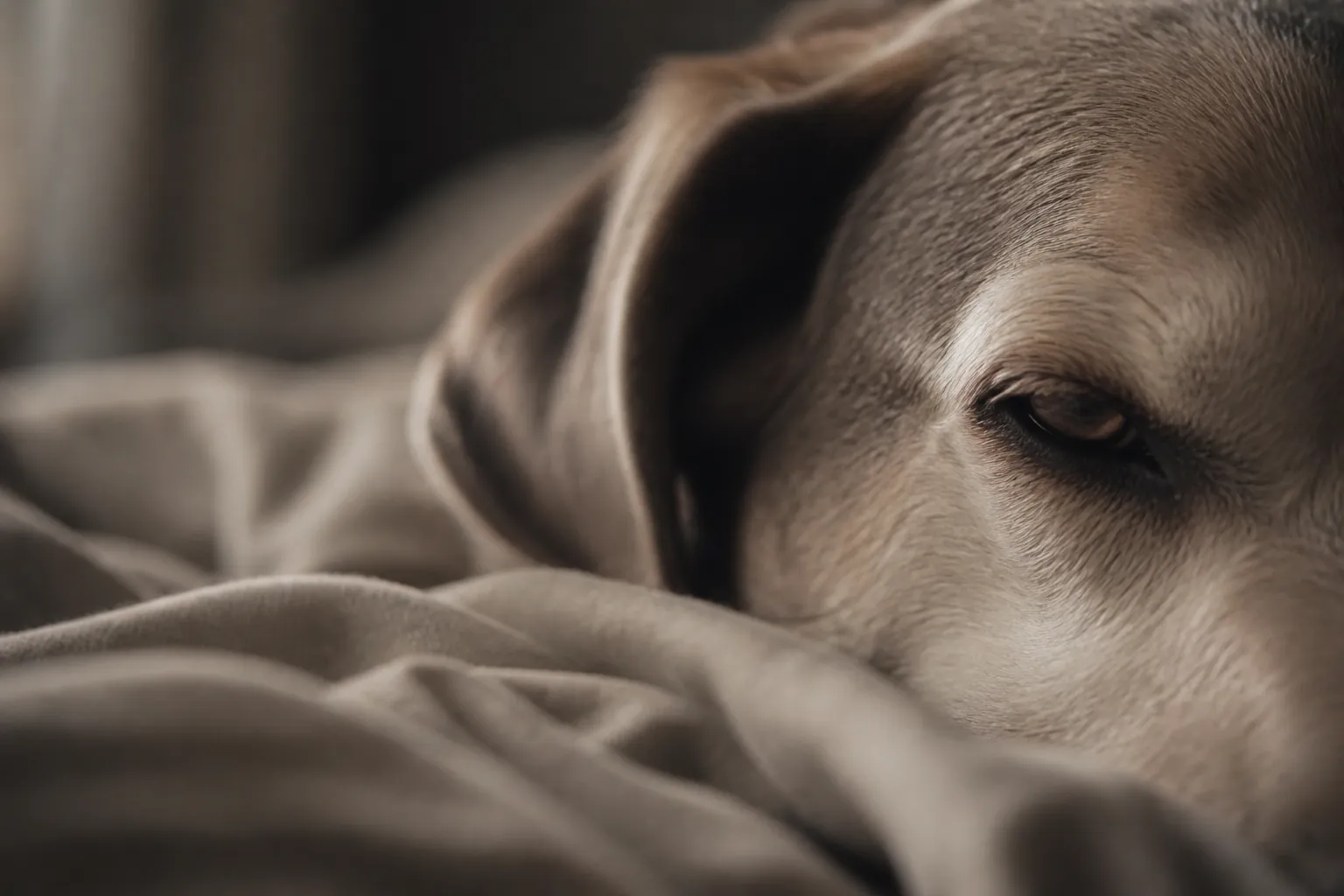 Chien allongé sur le côté avec regard éteint, signe de léthargie pathologique