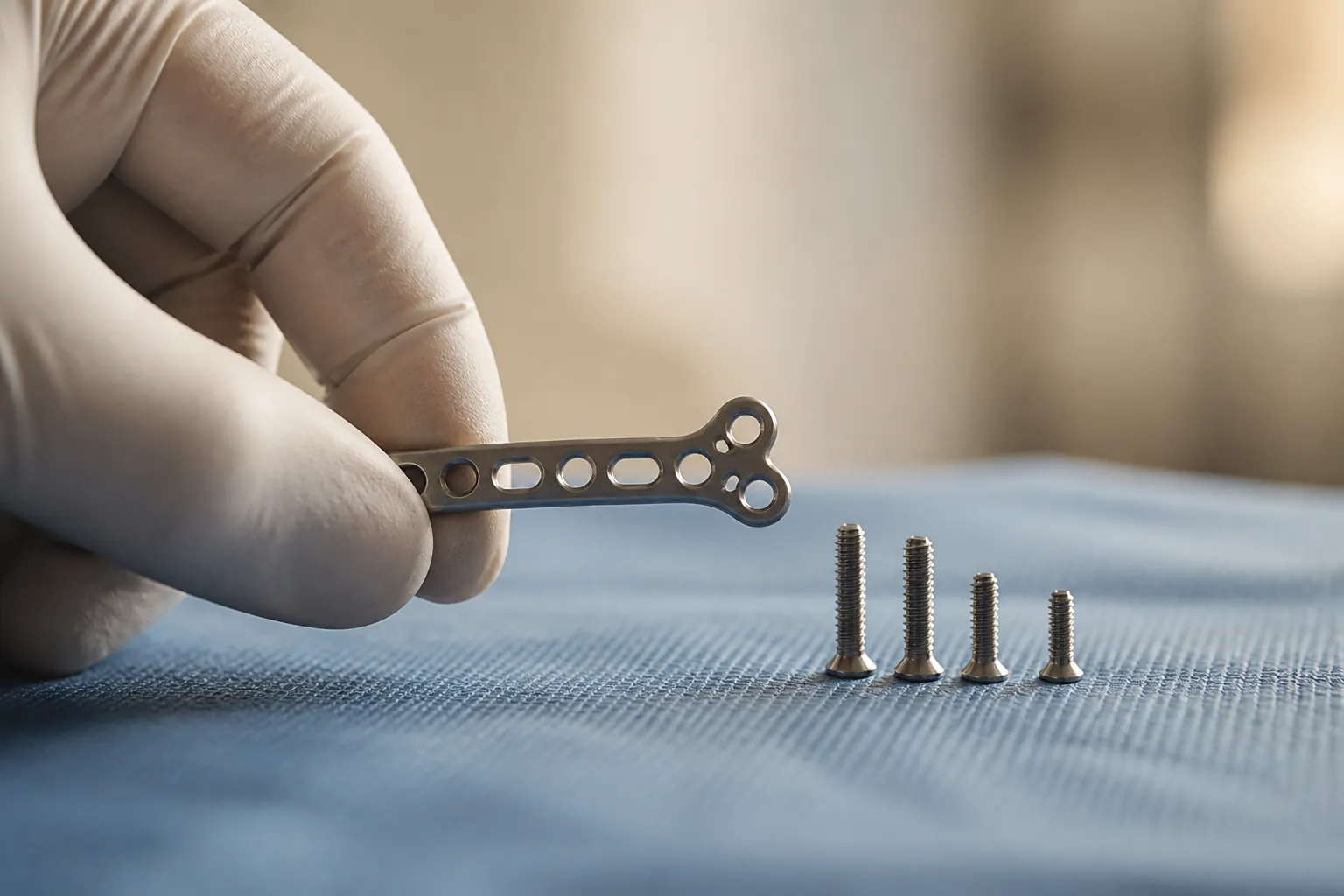 Radiographie d'une plaque-vis en titane posée sur le fémur d'un chien