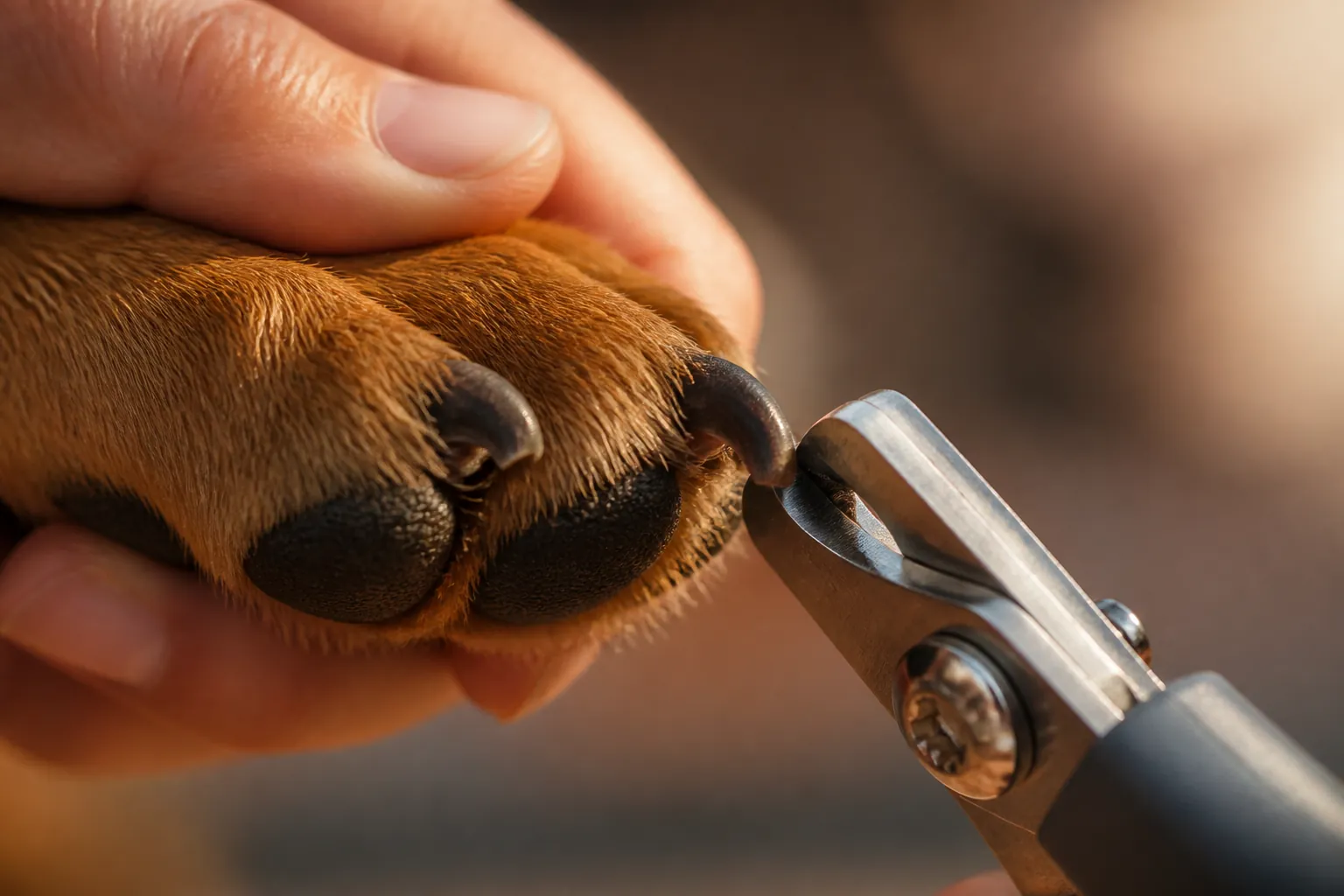 Angle de coupe à 45 degrés sur une griffe de chien