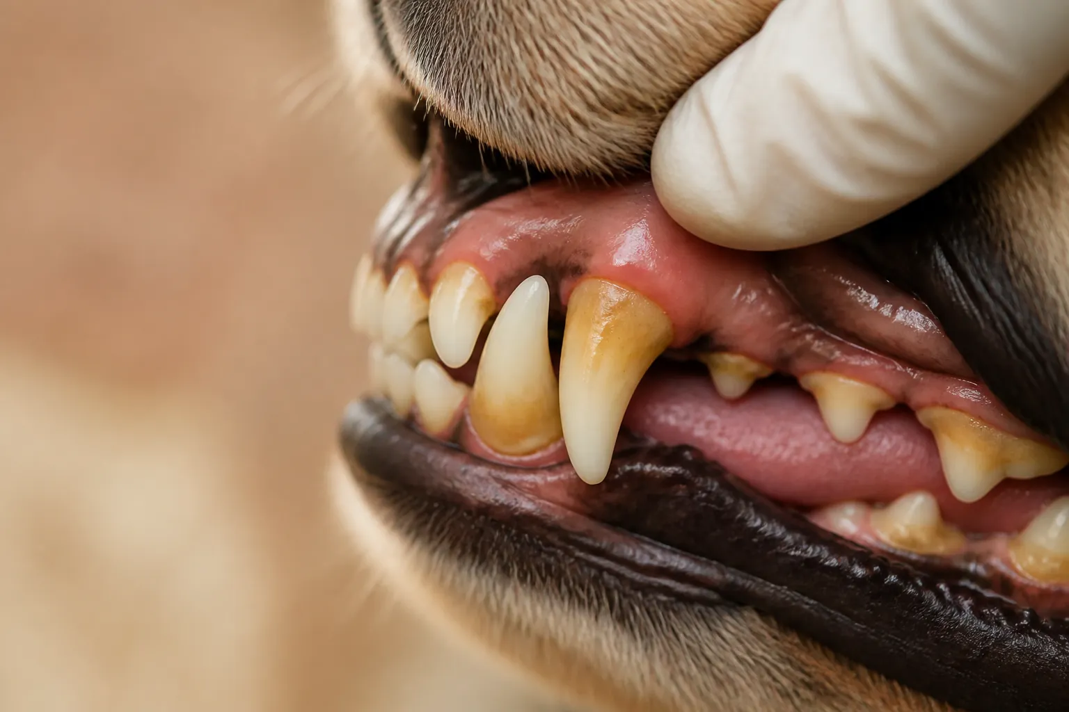 Détartrage aux ultrasons sur un chien sous anesthésie générale