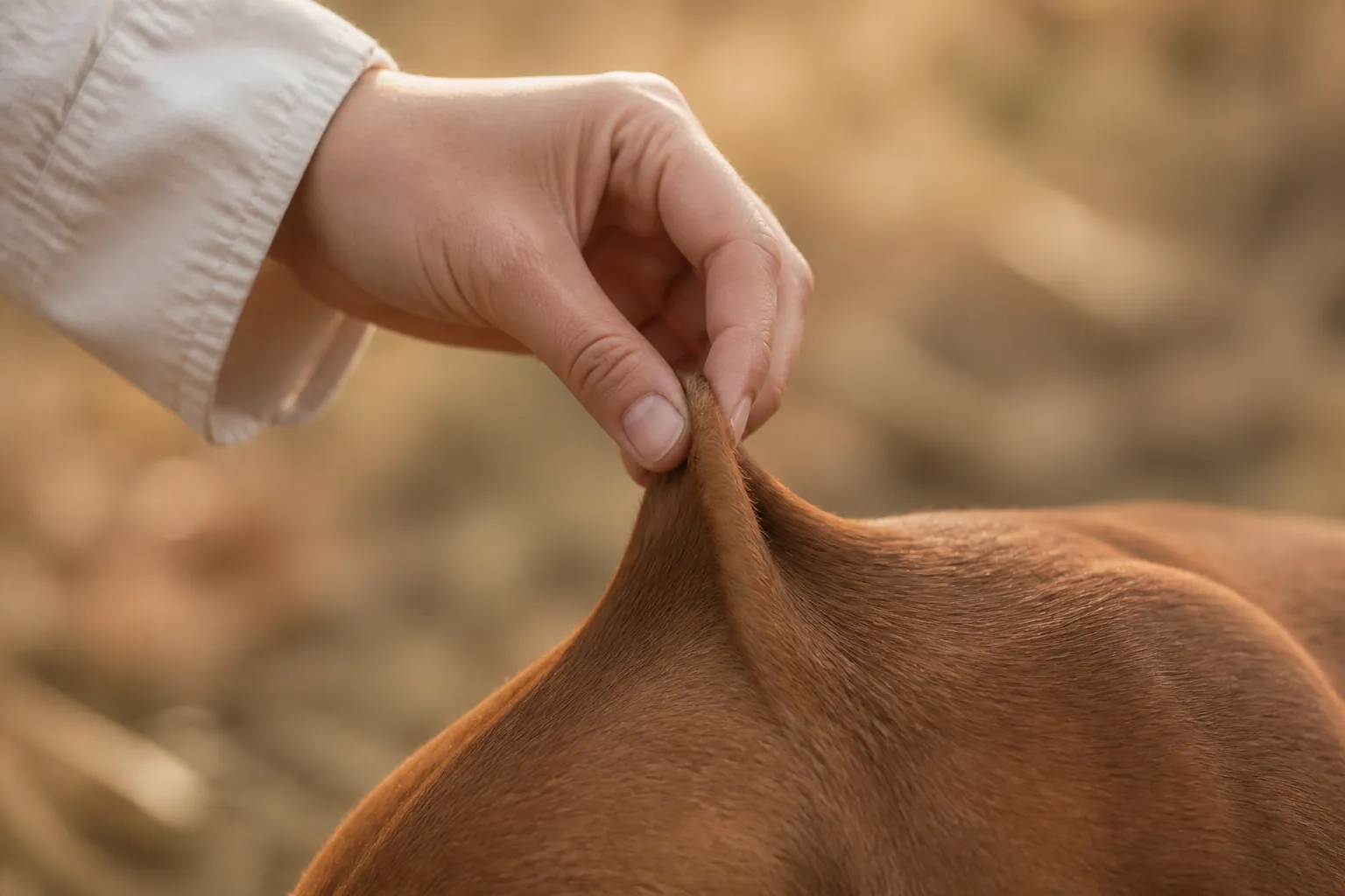 Test du pli de peau sur un chiot pour détecter la déshydratation