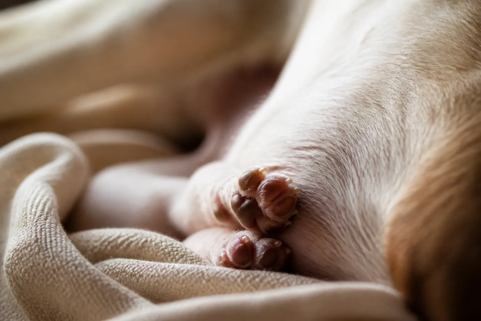Chienne allaitant sa portée de chiots avec suivi vétérinaire post-partum