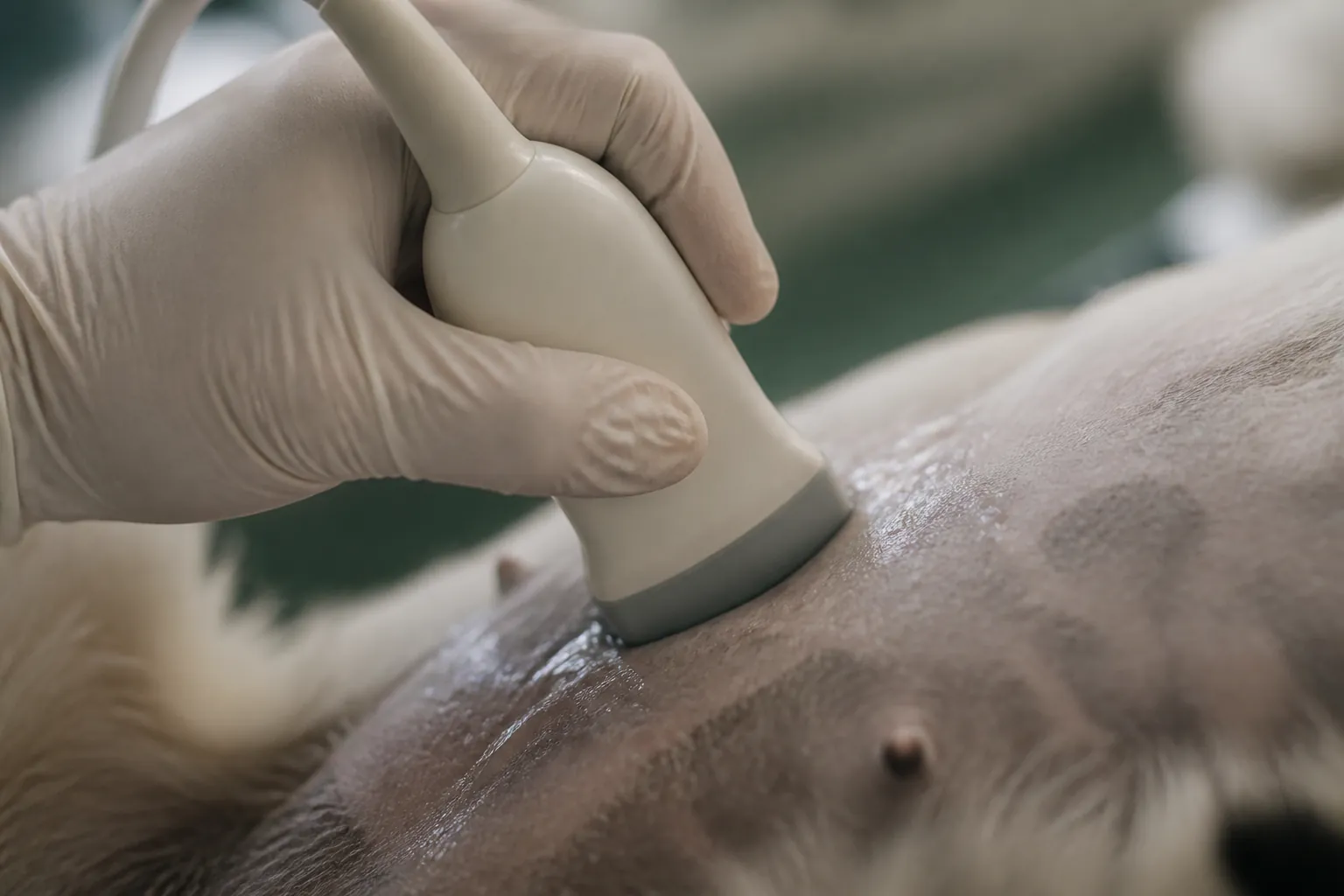 Vétérinaire réalisant une échographie abdominale sur un chien