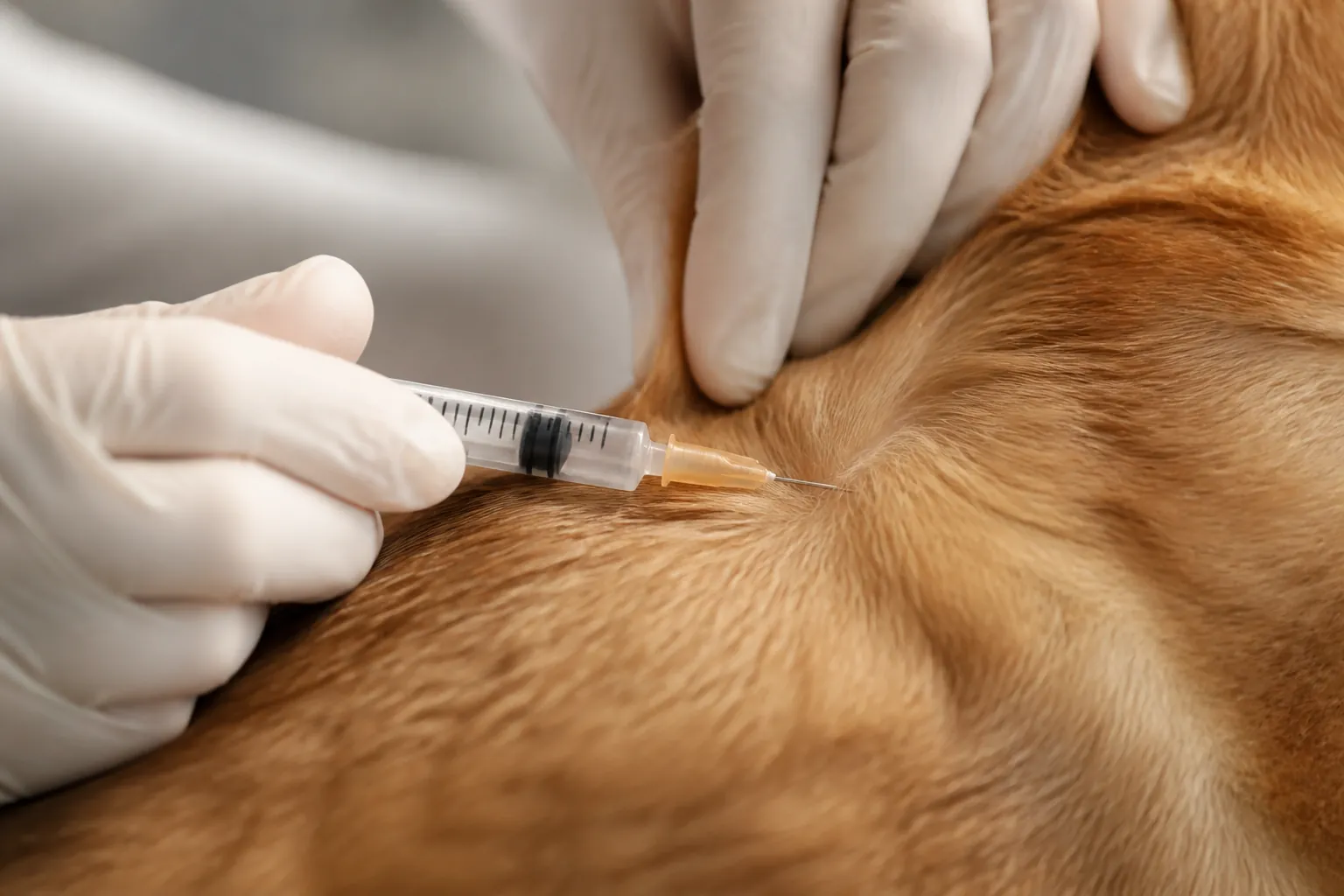 Chien lors d'un rappel vaccinal chez le vétérinaire