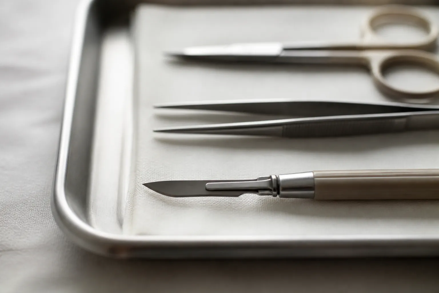 Table d'opération vétérinaire avec instruments de chirurgie canine