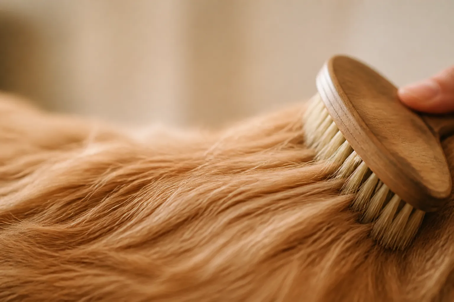 Brossage du pelage d'un chien de race à poils longs