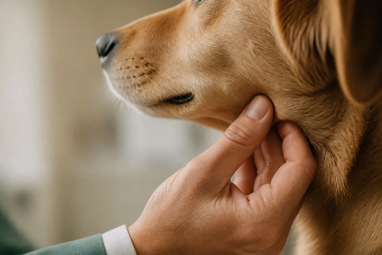 Vétérinaire oncologue examinant les ganglions d'un chien