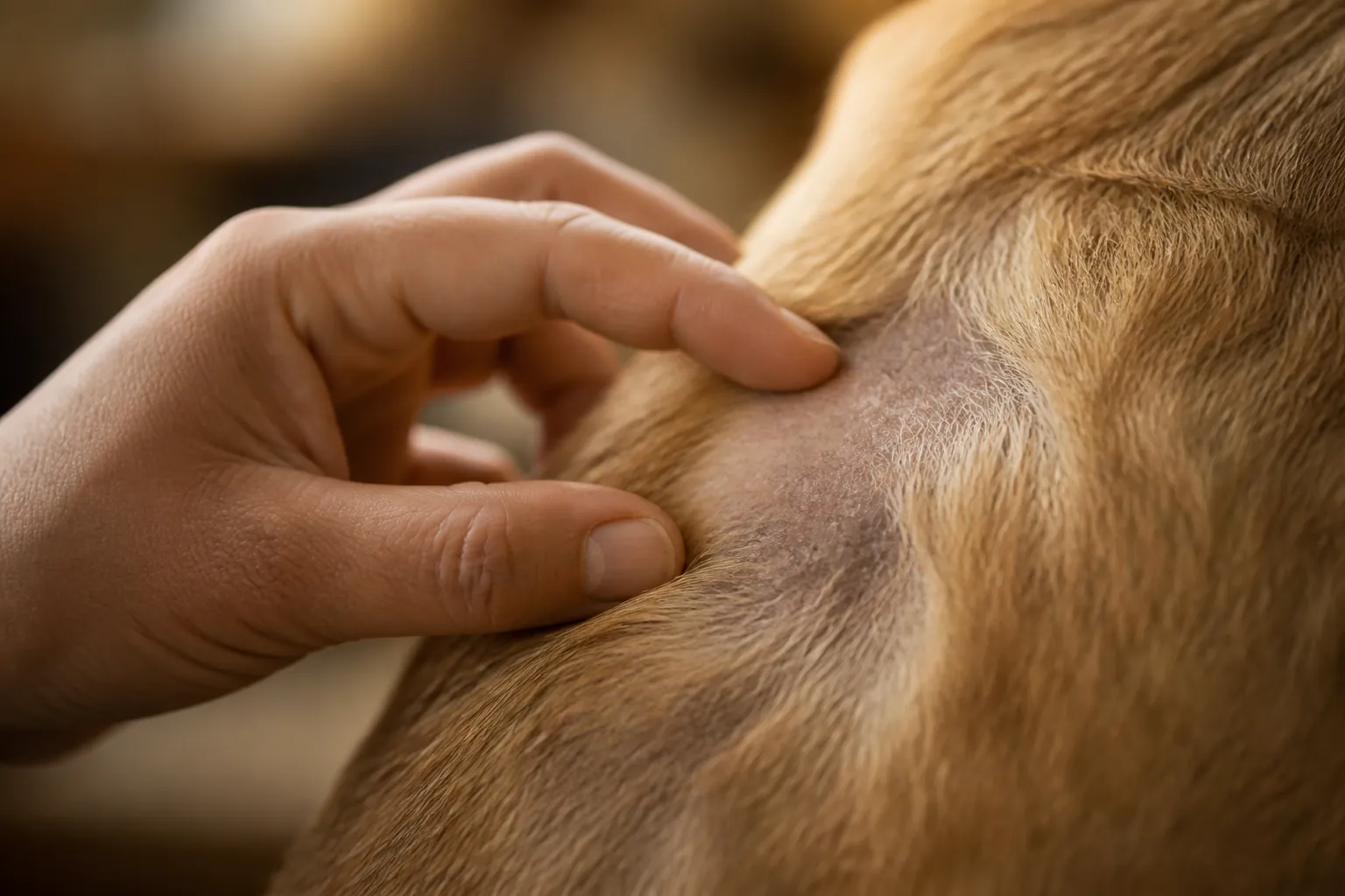 Chien avec syndrome de Cushing montrant un ventre penduleux et une perte de poils