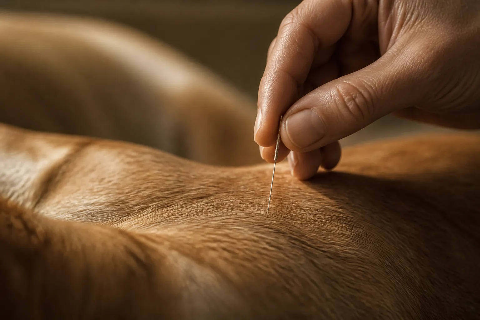 Séance d'acupuncture vétérinaire sur un chien allongé