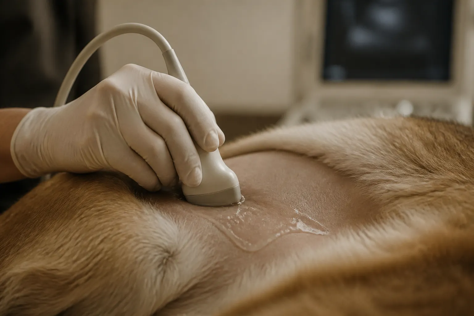 Échographie abdominale d'un chien montrant l'inflammation du pancréas lors d'une crise de pancréatite