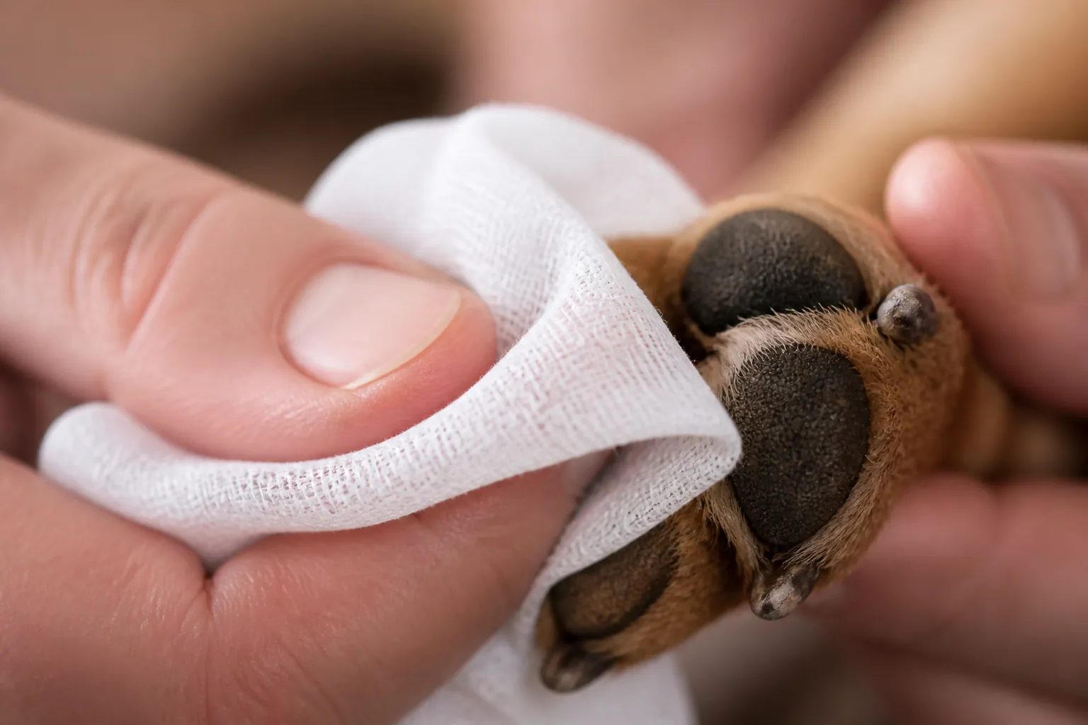 Compression d'une plaie au coussinet avec gaze stérile sur un chien