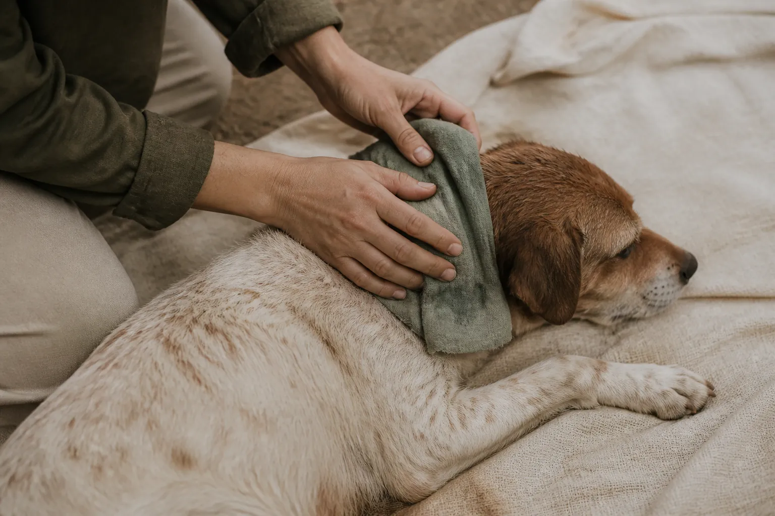 Chien allongé à l'ombre avec un bol d'eau fraîche pendant une journée chaude