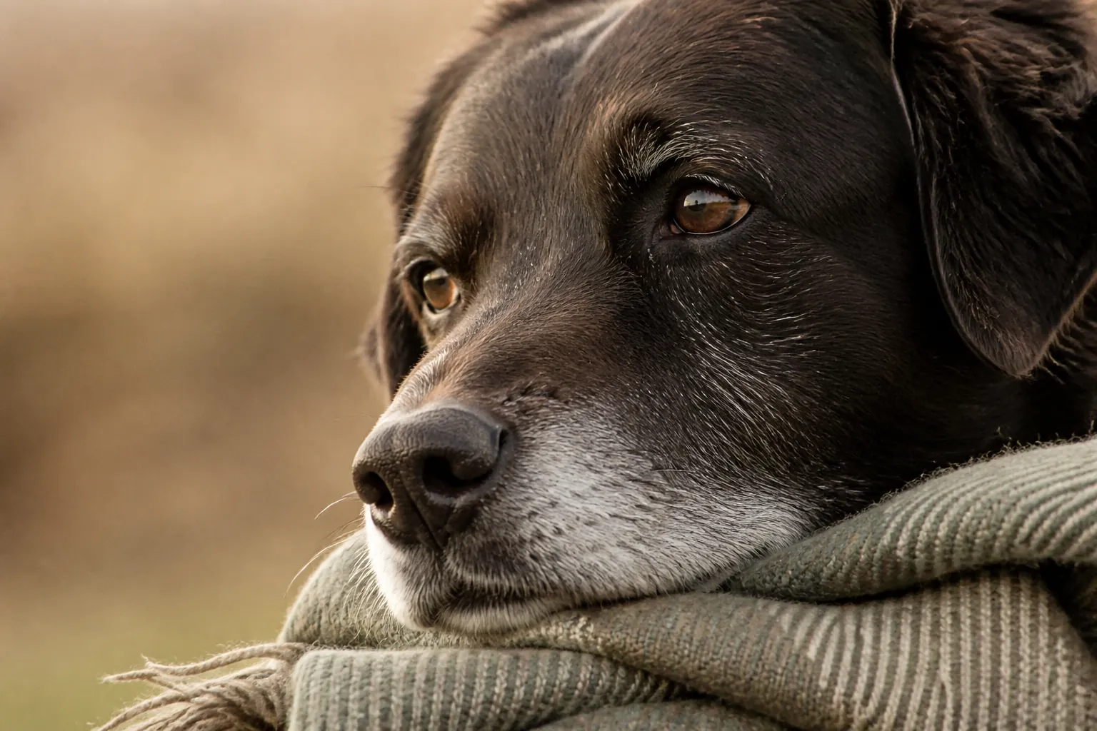 Chien senior gris allongé chez le vétérinaire pendant un bilan de santé