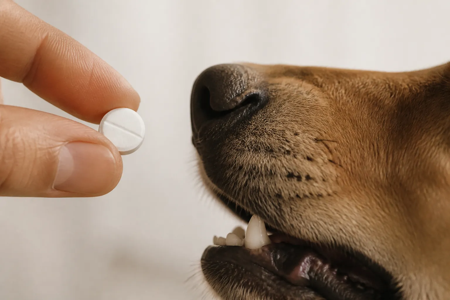 Comprimé vermifuge donné à un chien de taille moyenne