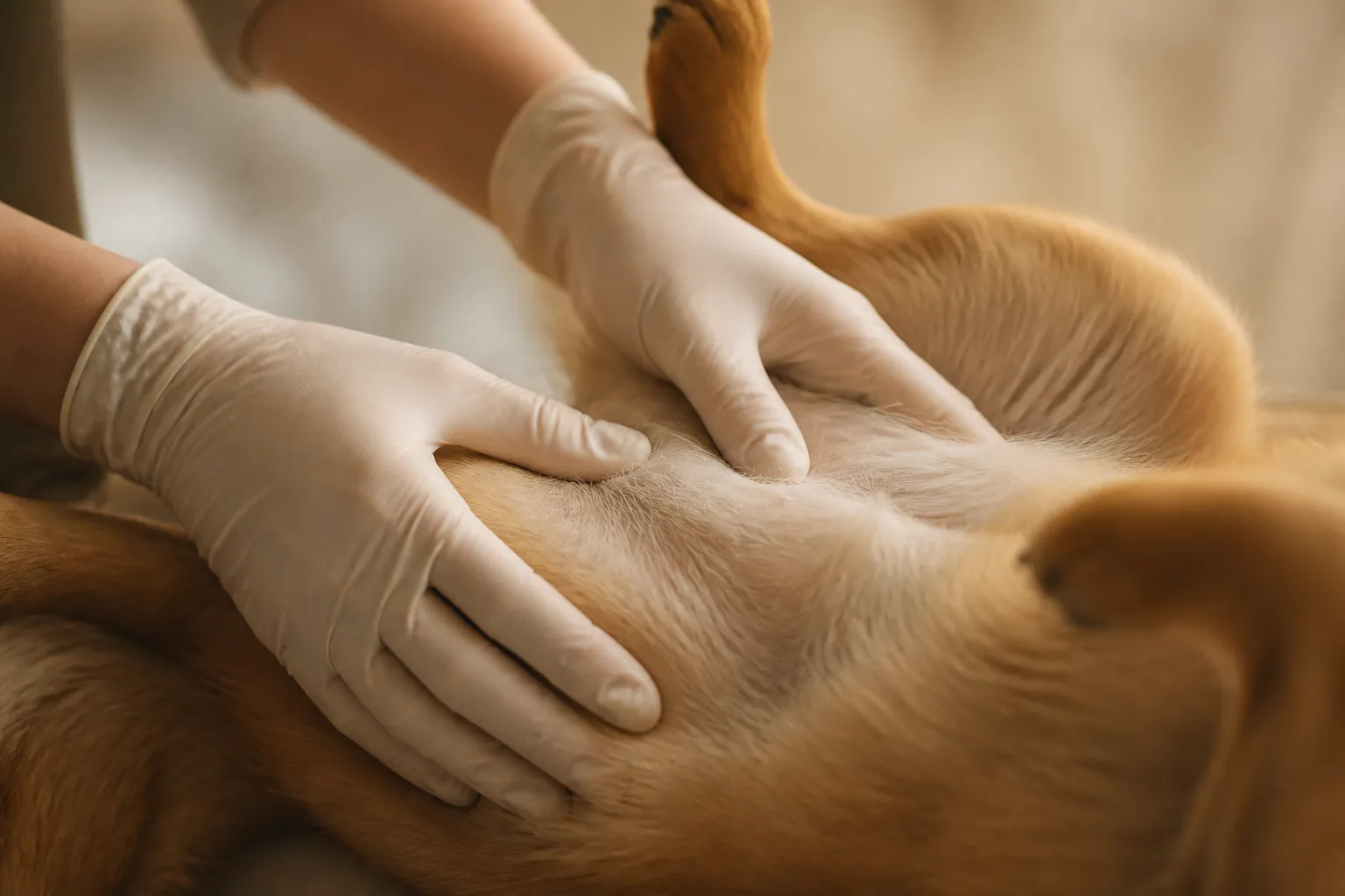 Chien examiné par un vétérinaire pour des troubles digestifs