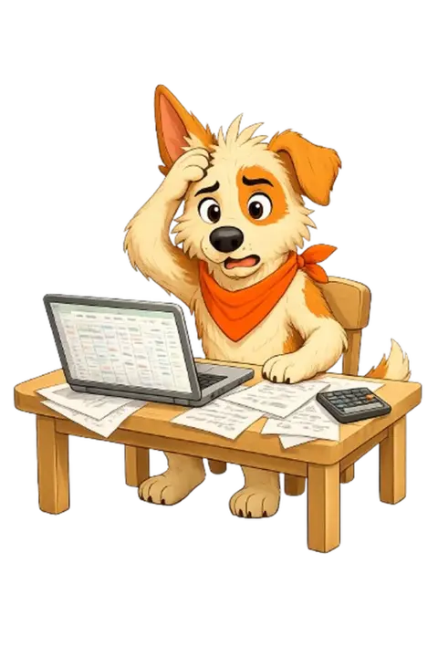 La mascotte wafwaf depassee devant un tableau Excel